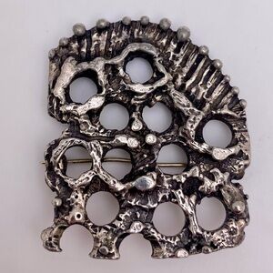 Vintage Signed Robert Larin Abstract Pewter Textured Brooch